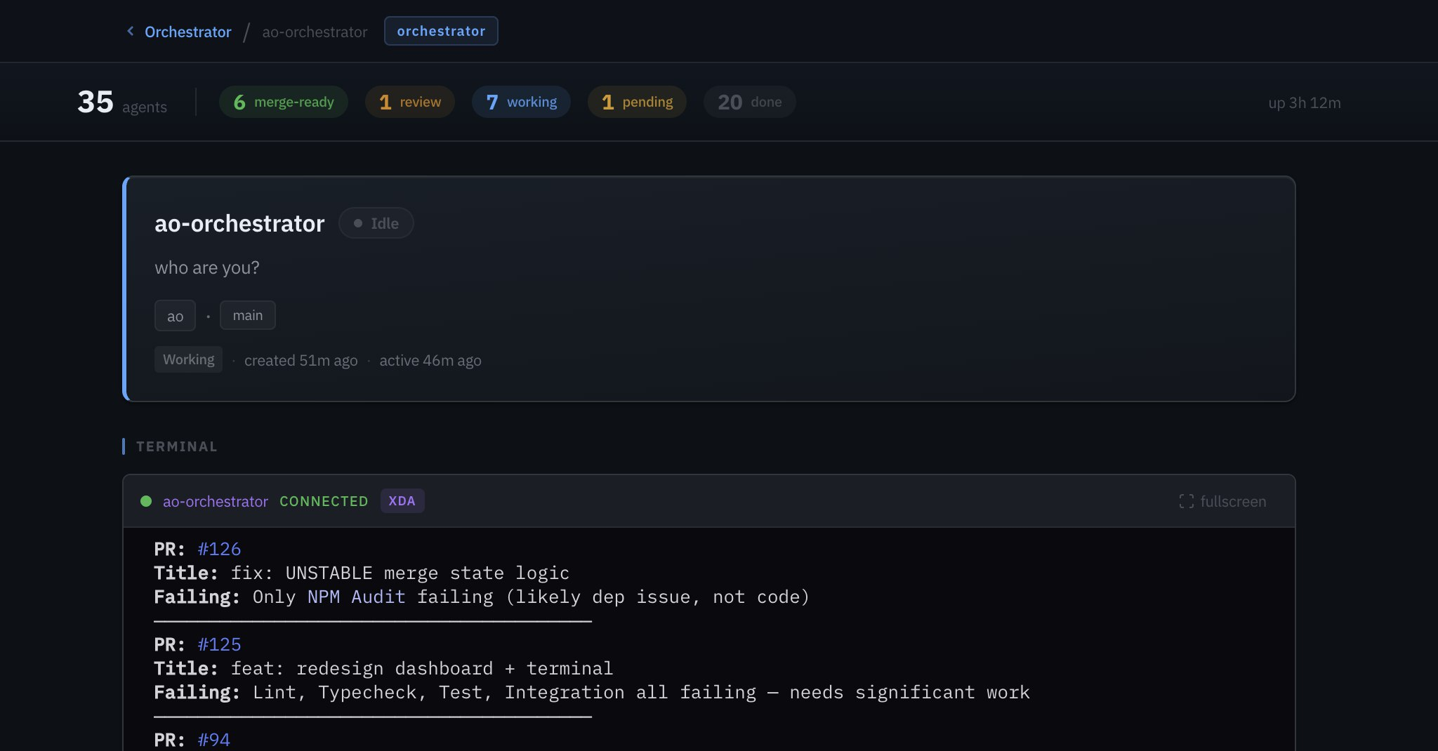 Agent Orchestrator Terminal View